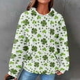 thumbnail image 2 of Luxalzxs Womens St. Patrick's Day Hooded Sweatshirts Waffle Long Sleeve Hoodies Fashion Clover Print Pullover Tops with Pocket, 2 of 5