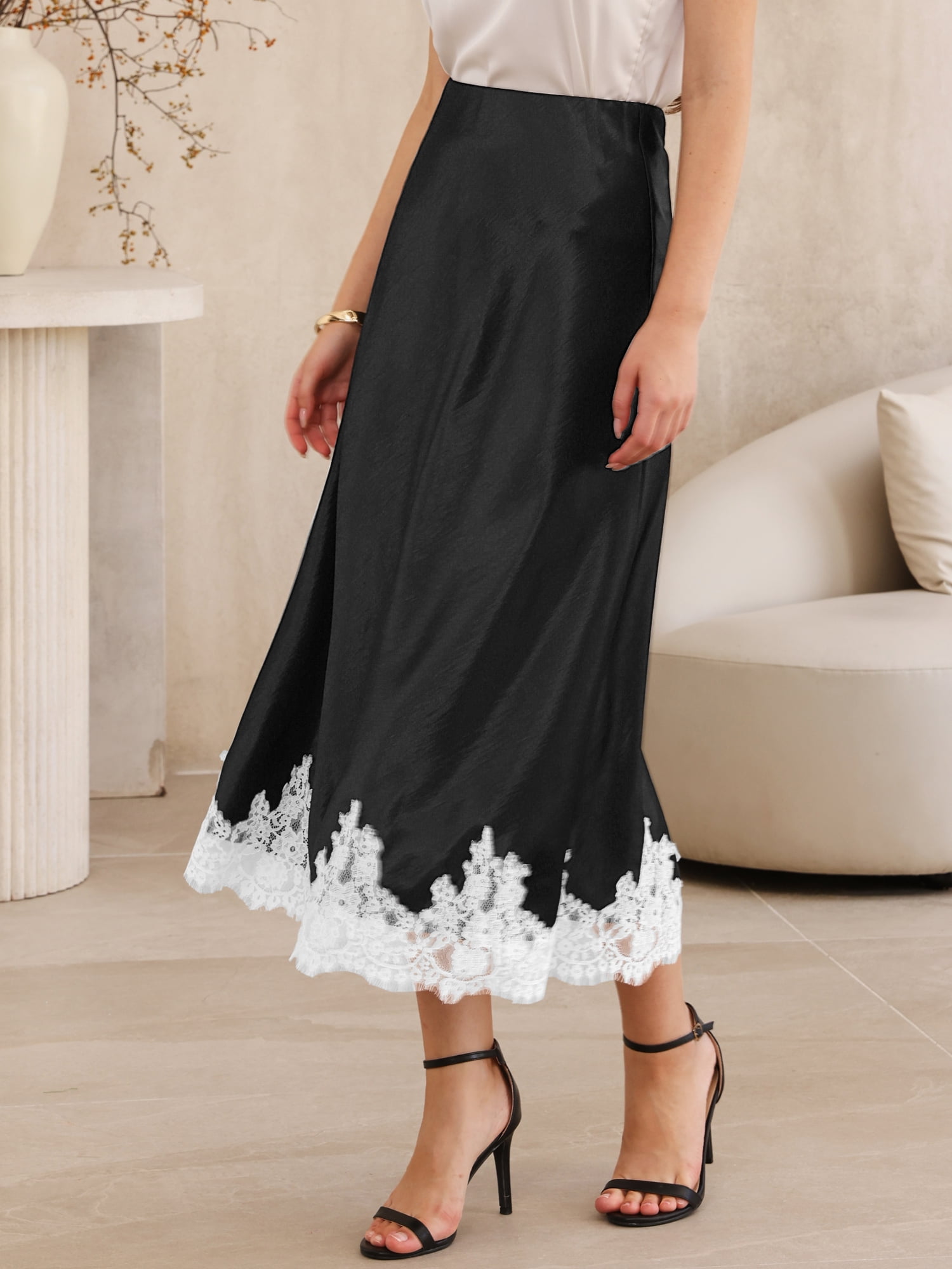 DARING DIVA Women's A-Line Silk Cocktail Wedding Midi Dress Small Black