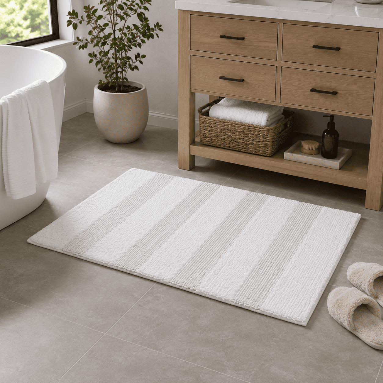 Safavieh Harper Contemporary Striped White Cotton Bath Rug, 1'-8" x 2'-8" (Set of 2)