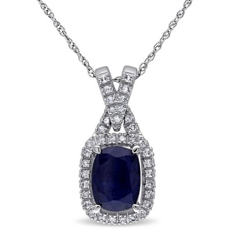 Tangelo 2-1/5 Carat T.G.W. Diffused Sapphire and 1/7 Carat T.W. Diamond 10kt White Gold Cushion Halo Pendant, 17