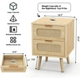 thumbnail image 2 of Rattan Nightstand Set of 2, Small Night Stand Bedside Table, Mid Century Modern Nightstand with 2 Drawer, Boho Natural Wood Side Table for Bedroom, Small Space, Light Oak, 2 of 7