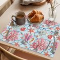 thumbnail image 3 of Summer Ocean Coral Placemats Set of 6 Retro Starfish Conch Coastal Fish Place Mats Indoor Wipeable Table Mats Washable Cloth Dining Table Placemats for Kitchen Holiday Party Home Decor 13x19 Inch, 3 of 9