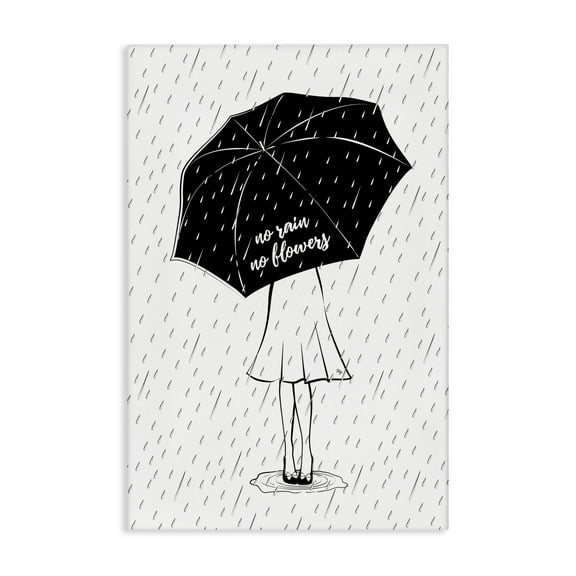 Stupell Industries No Rain No Flowers Novelty Painting Gallery Wrapped Canvas Art Print Wall Art, 16 x 24