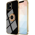 thumbnail image 2 of for iPhone 12 Ring Holder Case 360 Degree Rotation Kickstand Girly Case Shiny Glitter Plating Rose Gold Edge Work with Magnetic Car Mount Slim Soft TUP Case for Women Girls Black, 2 of 11