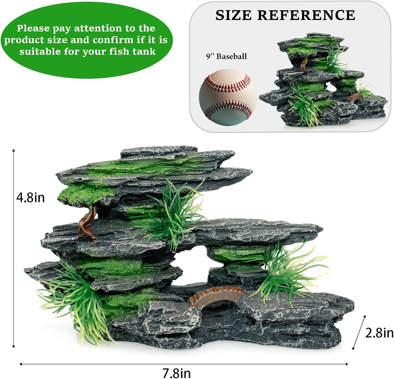 KSY Aquatics Aquarium Decor with Fish Tank Decoration - Aquarium Ornament Rock Cave Landscape, Multicolor, 1 Count