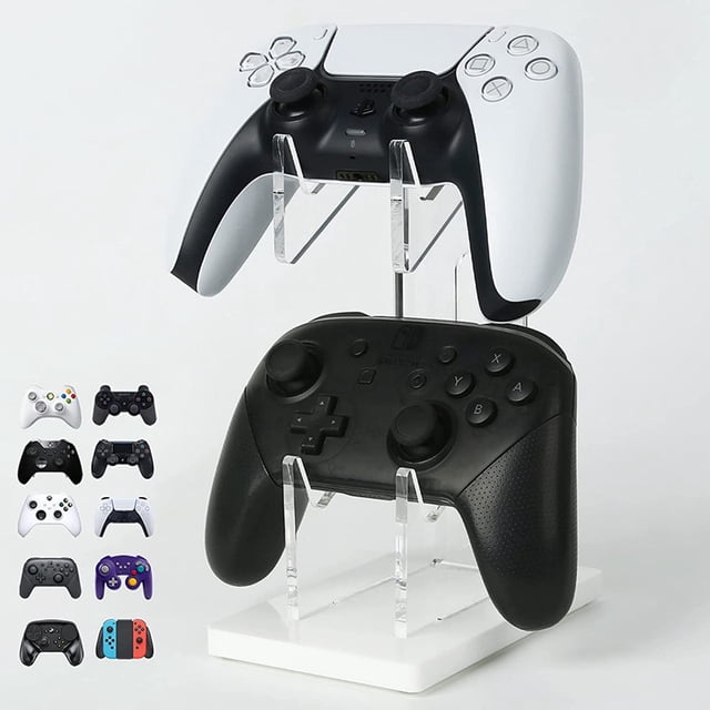 Soporte de acrílico de doble capa para gamepad, soporte de escritorio para PS4 y PS5, soporte de almacenamiento para consola de juegos de acrílico