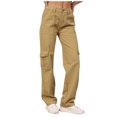thumbnail image 3 of BXINGOHAI Cargo Pants for Women High Waisted Casual Pants Baggy Stretchy Wide Leg Y2K Streetwear with 6 Pockets Brown XXL, 3 of 6