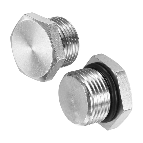 2-Pack Outer Hex Head Thread Pipe Plug Fitting, M20x1.5mm Male 304 Stainless Steel Solid Thread Bung Plug with Sealing Ring