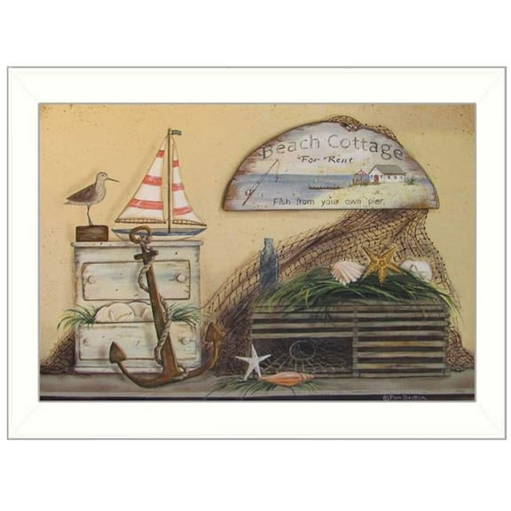 Beach Cottage By Pam Britton Printed Framed Wall Art Wood Multi-Color