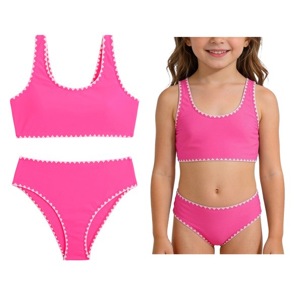 Swimsuit for Tween Girls Quick Dry Two Piece Girls' Swimwear with Chest Pad Girls Swim Suits 11-12 Years