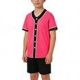 thumbnail image 6 of CQONEPT Boys Button Down Plain Baseball Jersey V Neck Softball Team Uniform Hip Hop Short Sleeve Active Shirts Watermelon Red 100, 6 of 6