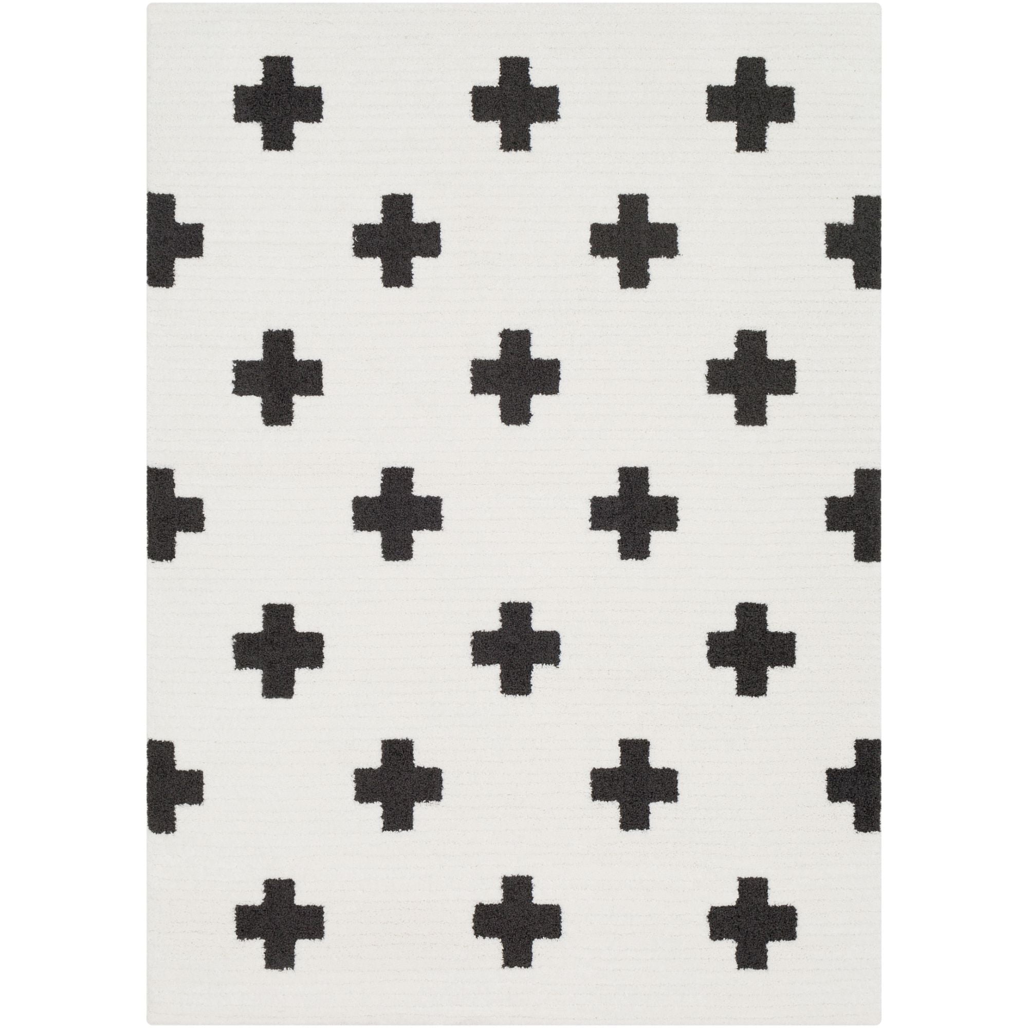 7'10" x 10'3” Swiss Cross Patterned Black and White Rectangular Area