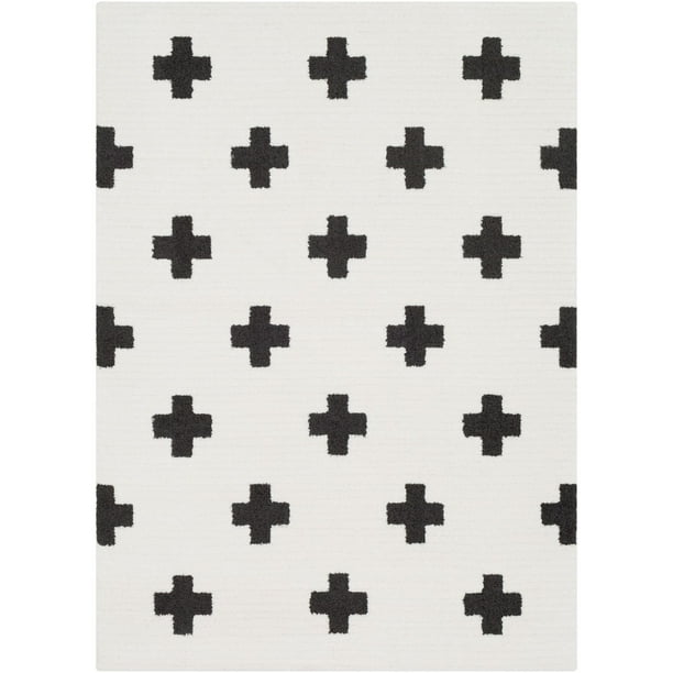 7'10" x 10'3” Swiss Cross Patterned Black and White Rectangular Area
