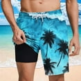 thumbnail image 2 of Palm Tree Prints Swim Trunks with Compression Liner Tropical Beach Quick Dry Beach Shorts with Pockets & Lining, 2 of 6