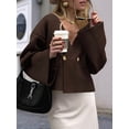 thumbnail image 6 of Womens V Neck Cardigan Long Bell Sleeve Button Down Open Front Loose Knit Fall Sweater Blazer Coffee M, 6 of 9