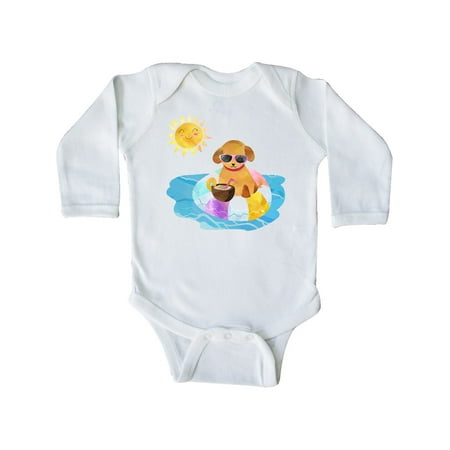 

Inktastic Summer Puppy in Float with Drink Gift Baby Boy or Baby Girl Long Sleeve Bodysuit