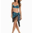thumbnail image 2 of Jacenvly 2024 Womens Hawaiian 3 Piece Set Clearance Soft Cozy Swimsuit Trendy Women Fashion Matching Multi-Color Printed Swimsuit Tight Fitting Gathering Swimsuit Split Swimsuit Set Blue, 2 of 7