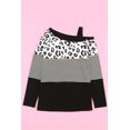 thumbnail image 2 of ABPHQTO Blusa de mujer de manga larga con cuello oblicuo a rayas de leopardo negro, 2 of 5