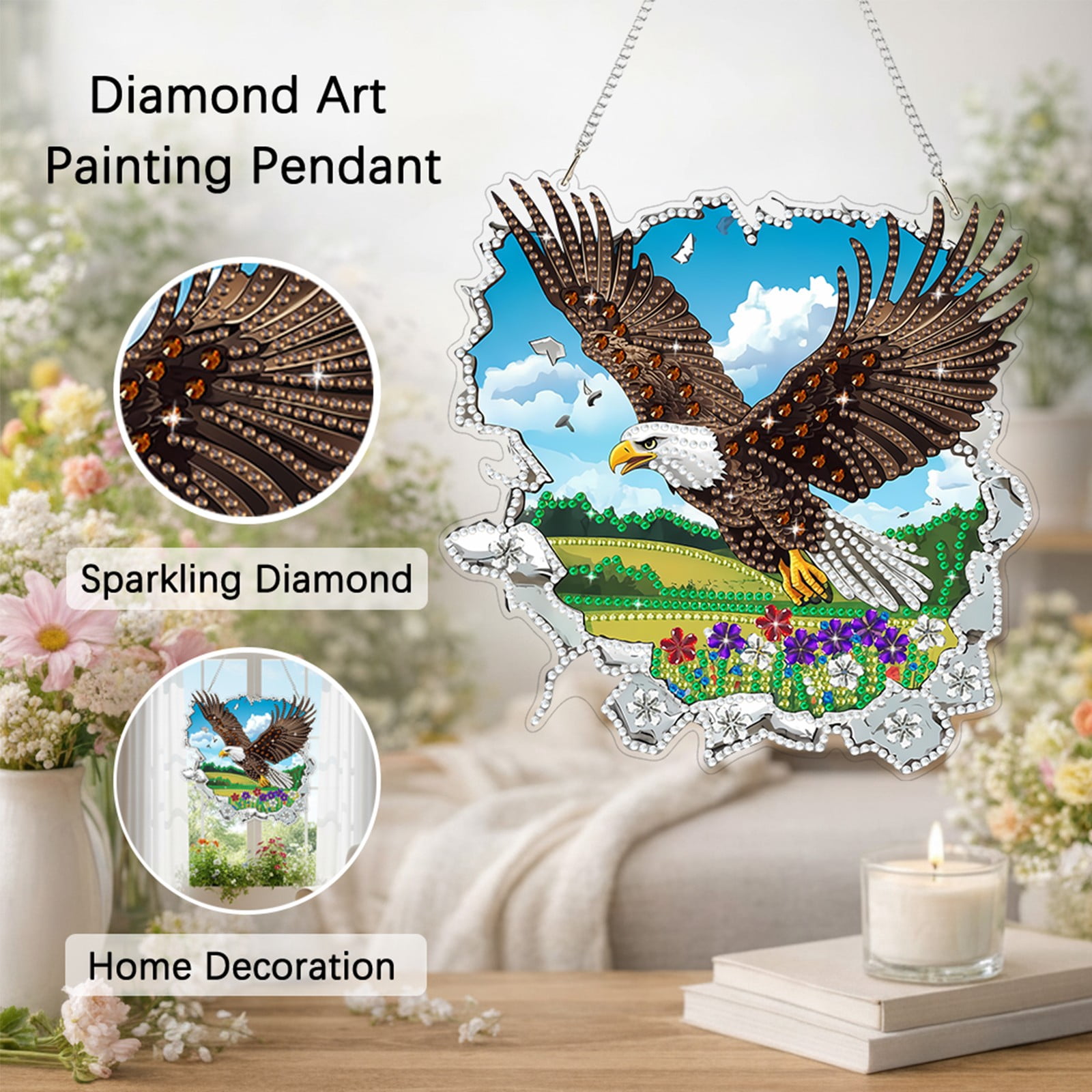 FLOPESN  DIY Diamond Art Kits,Spring Painting Eagle Style, 8.27*8.27in Diamond Painting Pendant, Creative Design Wall Decor