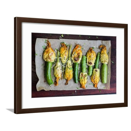 - Fried Zucchini Flowers Stuffed with Cream Cheese, Ricotta, Tasty Italian Dish Summer Framed Print Wall Art By Lapina Maria