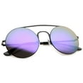 thumbnail image 4 of sunglassLA Unisex Modern Slim Frame Double Nose Bridge Colored Mirror Flat Lens Round Sunglasses (Black / Purple Mirror) - 53mm, 4 of 4