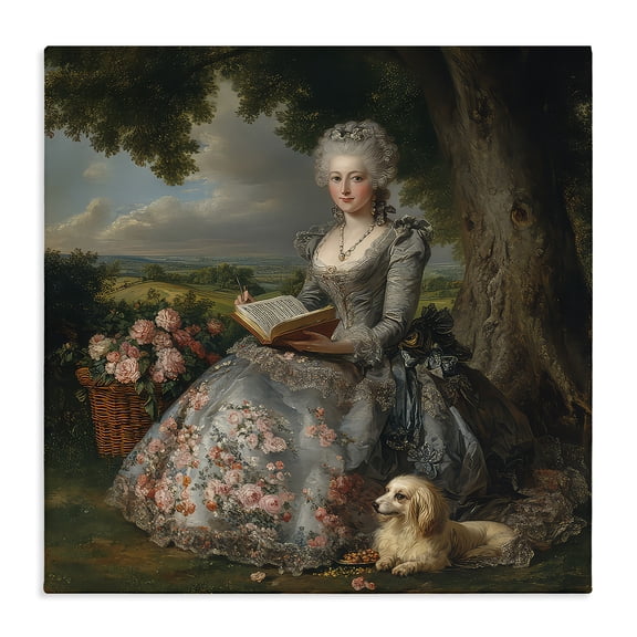 Stupell Industries Glam Reading Rococo Lady with Dog Canvas Art, 17 x 17, by The Wands Want