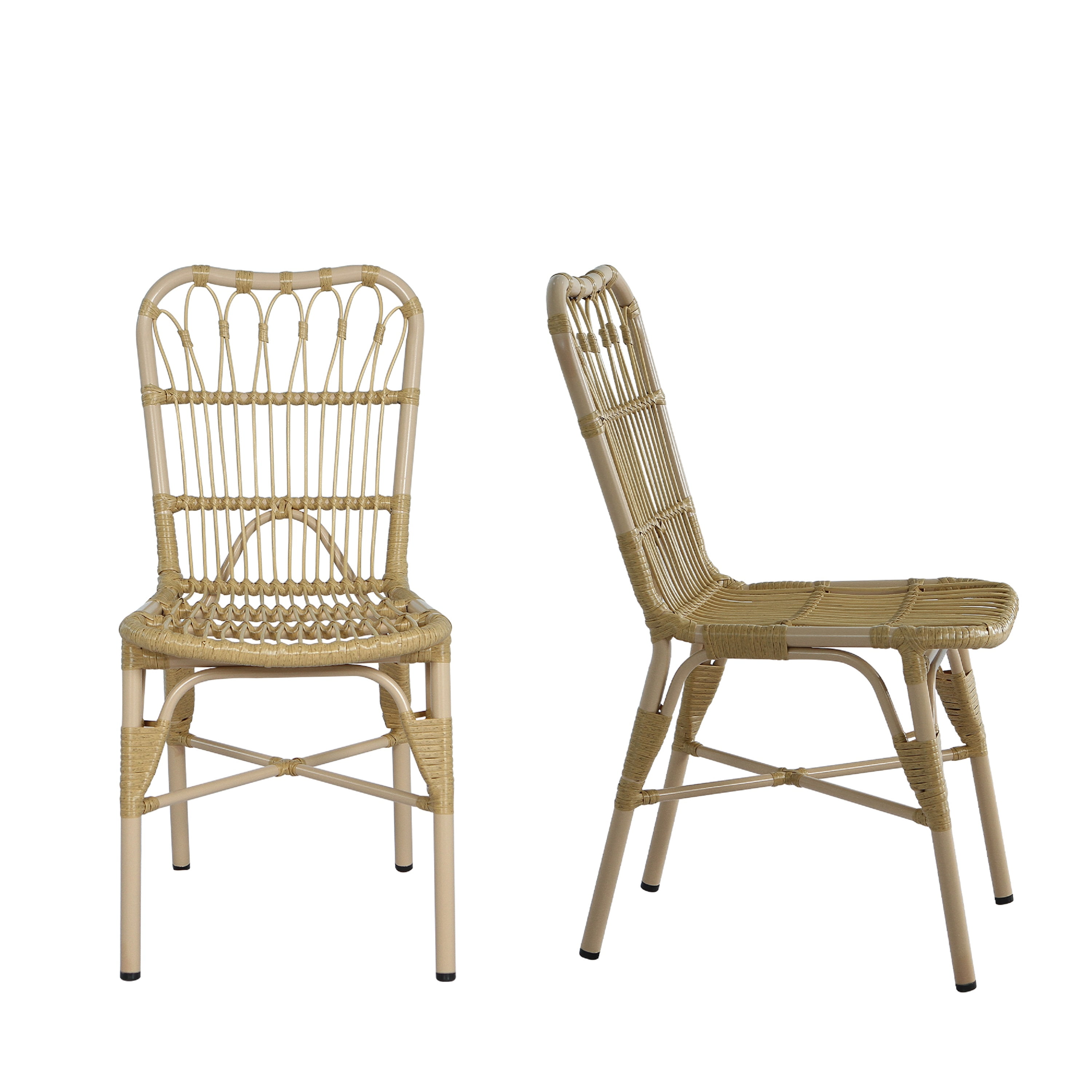 MAYEERTY Set of 2 Outdoor PE Wicker Chairs Natural Rattan Weather-Resistant