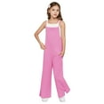thumbnail image 7 of Odeerbi 4-14 Years Kids Girls Summer Cotton Linen Jumpsuit Camisole Wide Leg Romper Sleeveless Romper Spaghetti Strap Longs Overalls Bib Overall Pants with Pockets, 7 of 7