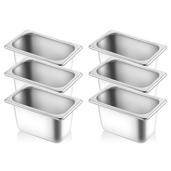 Qtmnekly 1/9 Size 4 Inch Deep Hotel Pans Anti Clogging Stainless Steel Steam Table Pans Commercial Metal Food Catering Trays Stainless steel Silver