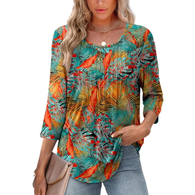 Camiseta XIEERDUO Tropical Sunset Grove de manga 3/4 para mujer