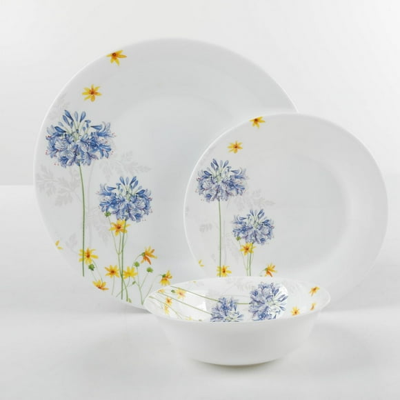 Ultra By Gibson Violet Floral 12 Piece Dinnerware Set, Decorated, Opal Tempered Glass