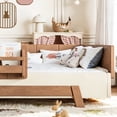 thumbnail image 3 of Miniyam Full Size Montessori Floor Bed, Kids Bed Frame with Guardrails and Bookshelf Storage, Beige & Brown, 3 of 6
