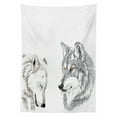 thumbnail image 3 of Sketchy Tablecloth, 2 Wolf Portraits Sleeping Hunting Carnivore Animals Nature Wildlife Theme, Rectangular Table Cover for Dining Room Kitchen Decor, 60" X 84", Orange Beige, by Ambesonne, 3 of 4
