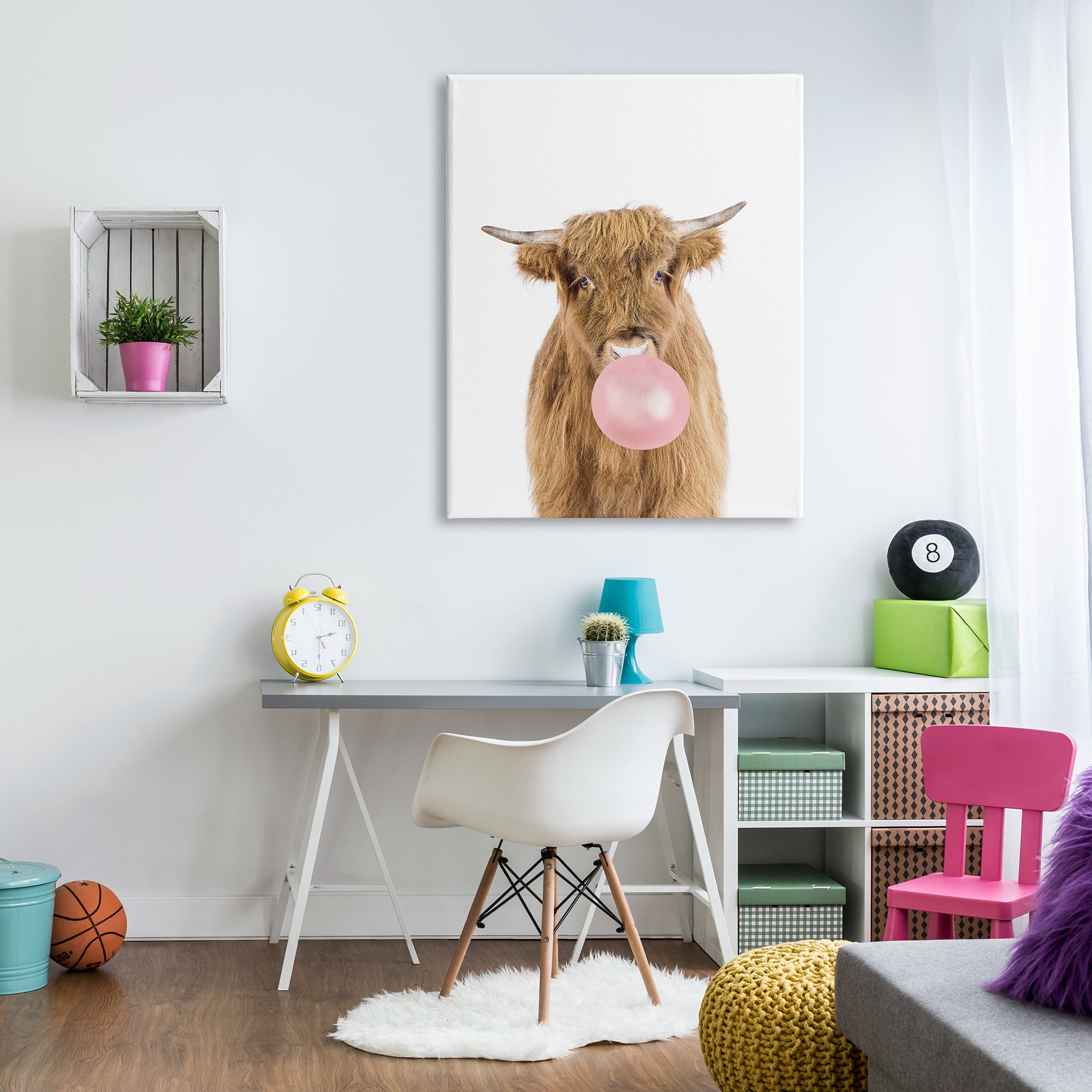 Stupell Industries Highland Cattle Bubblegum Animals & Insects Painting Gallery Wrapped Canvas Print Wall Art, 36 x 48