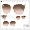 thumbnail image 2 of Luxury Womens Heavy Rhinestone Bling Rectangle Butterfly Metal Sunglasses Gold - Brown Pink, 2 of 8