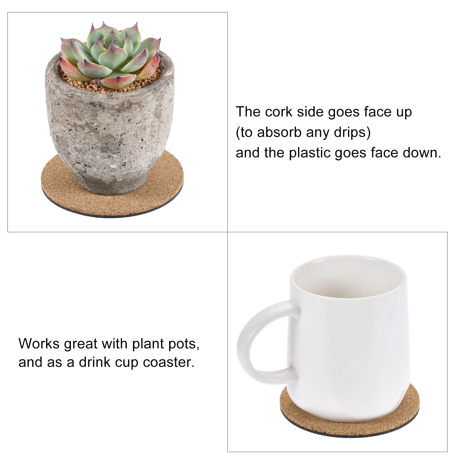 Unique Bargains 4" 6" 8" 10" Round Plastic Cork Home Plant Mat Coaster Pad 4in1 Set
