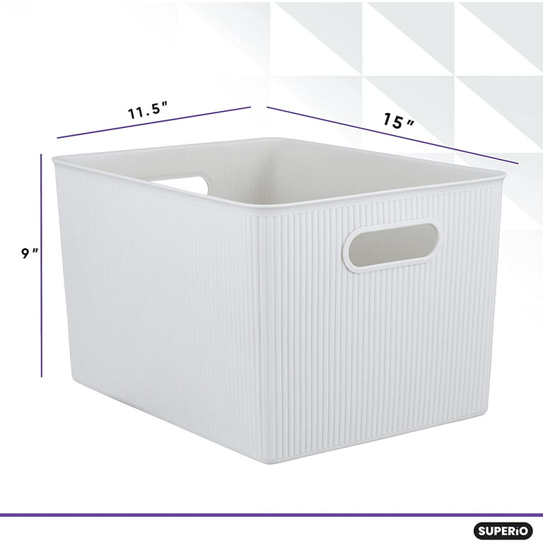 Superio 22L Large Ribbed Storage Bin- Plastic Storage Bin (2 Pack, White)