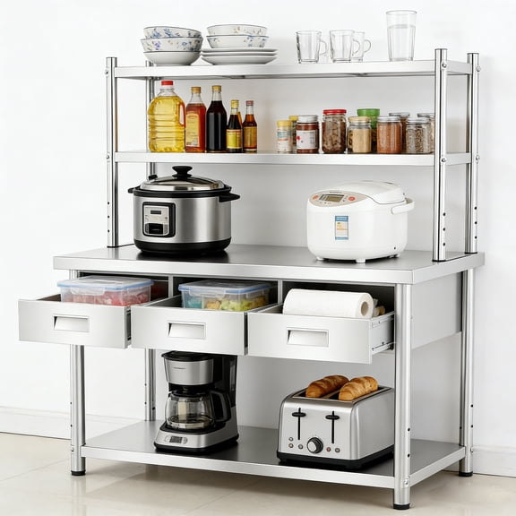 Heavy-Duty Commercial Work Table with Overshelves & Drawers, Stainless Steel Table, 72" X 24" Worktable for Food Processing Facility & Home Garage