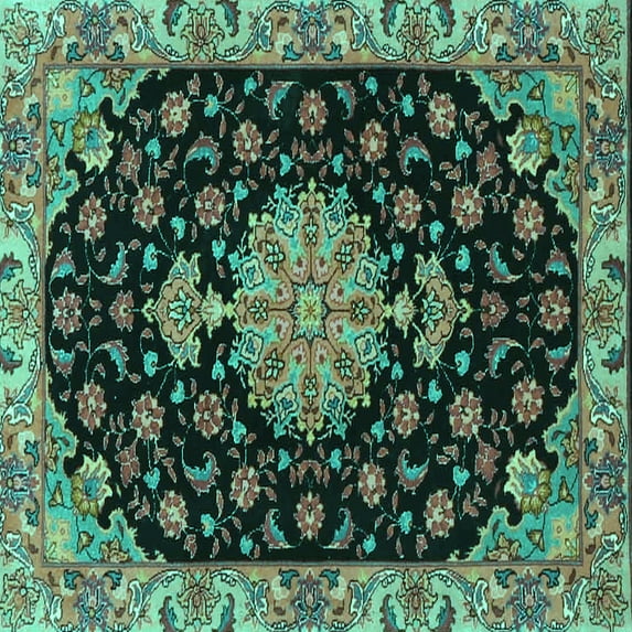 Ahgly Company Indoor Square Medallion Turquoise Blue Traditional Area Rugs, 8' Square