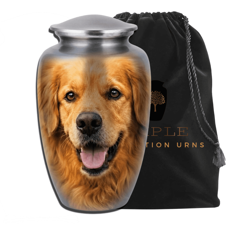 Large Dog Urn Golden Retriever Face Pet Cremation Urn Aluminum Ashes Memorial