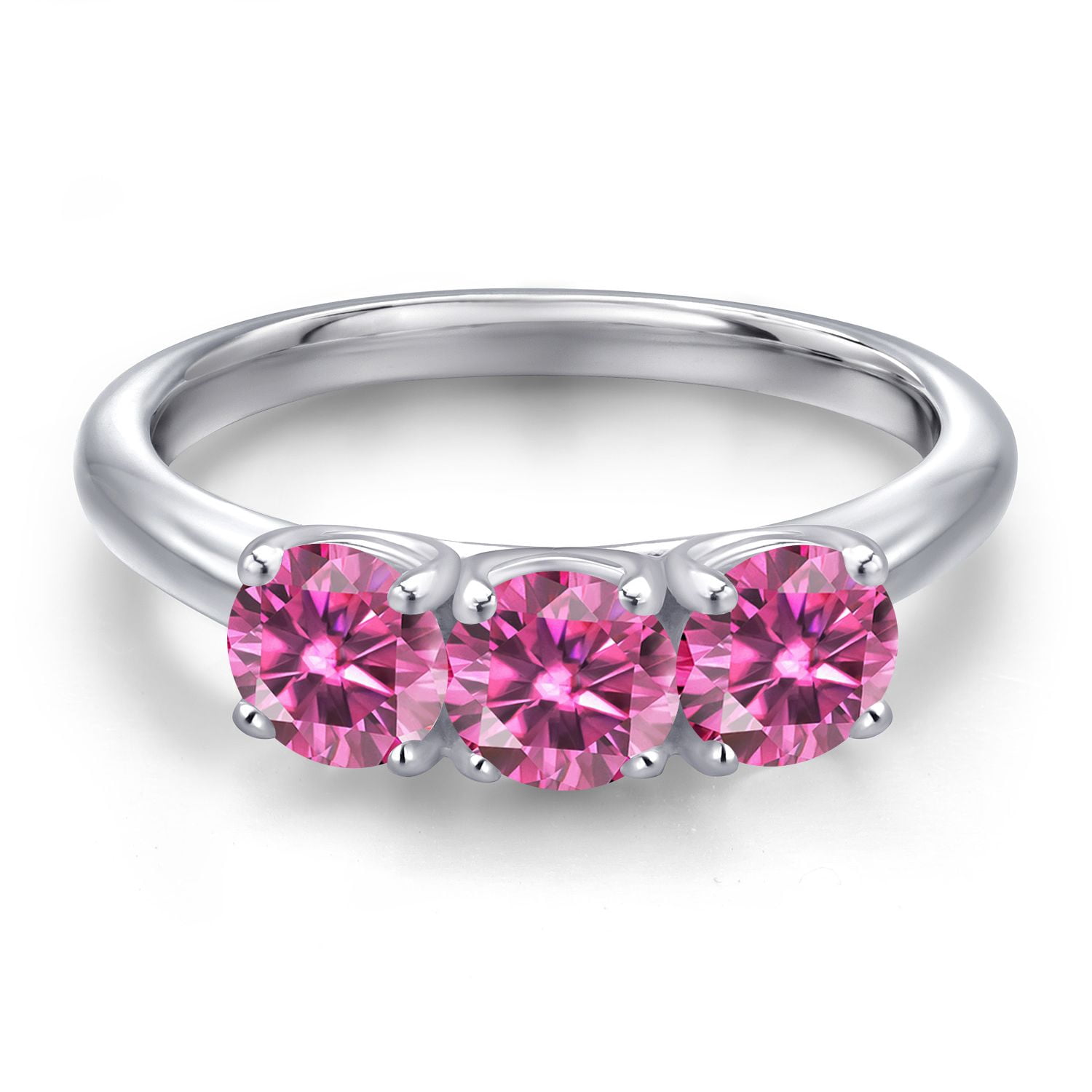 Gem Stone King 925 Sterling Silver Pink Moissanite Engagement Ring for Women | 1.50 Cttw | Round 5MM | Gemstone Birthstone | Size 5
