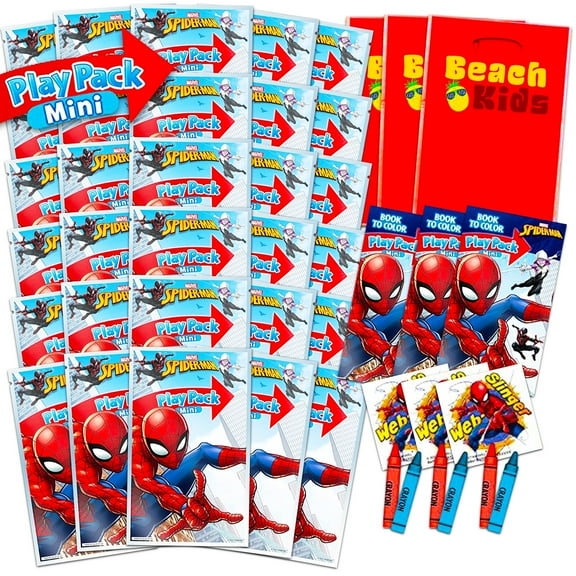 Spiderman Birthday Party Favors for Kids Boys - Bundle of 24 Spider-Man Activity Packs with Mini Coloring Book, Crayons, Loot Bags | Superhero Coloring Pages, Stickers, More