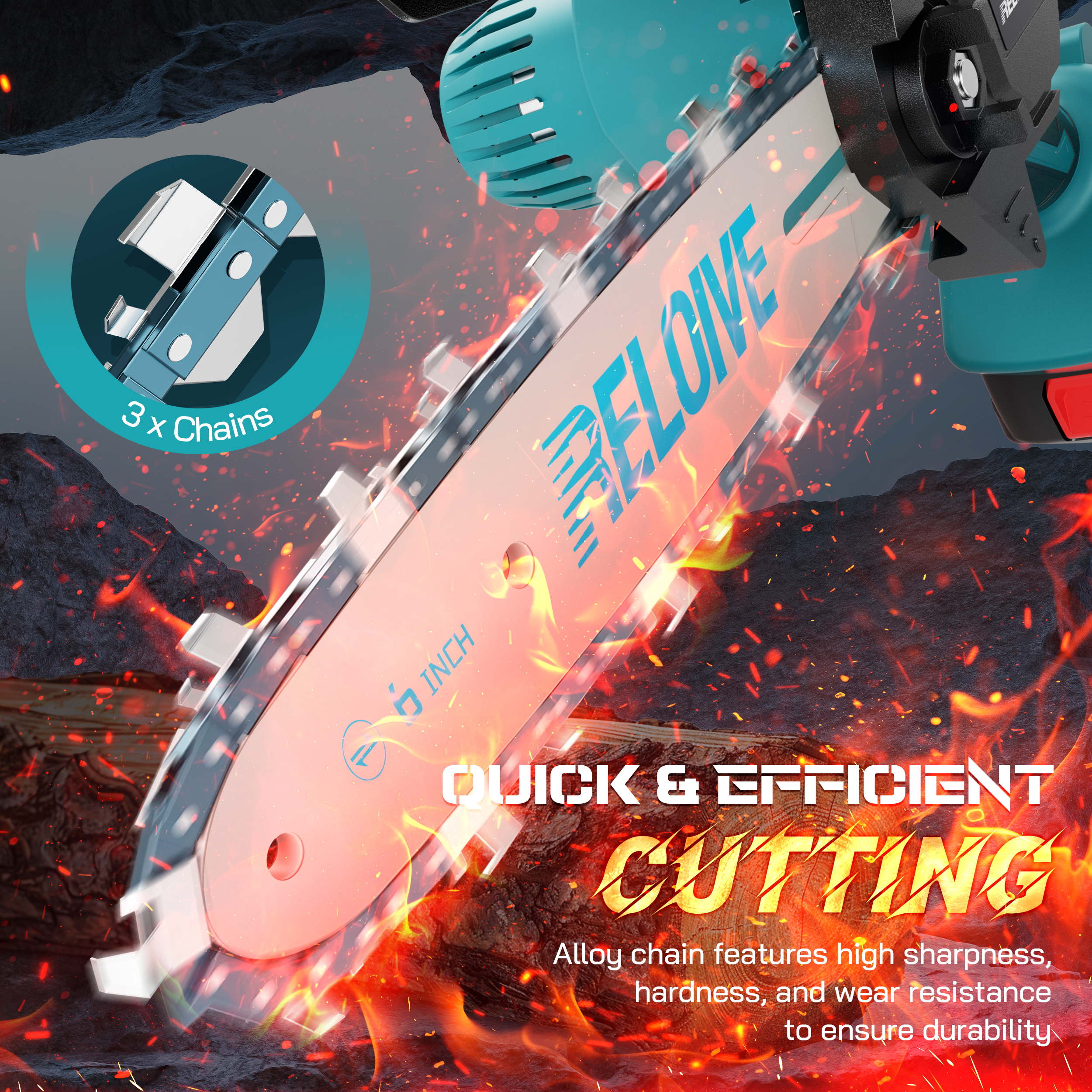 RELOIVE 6 in Mini Chainsaw with 2PCS 2.0 Ah Batteries 3 Chains,Cordless Small Handheld Chain Saw for Wood Cutting Tree Trimming