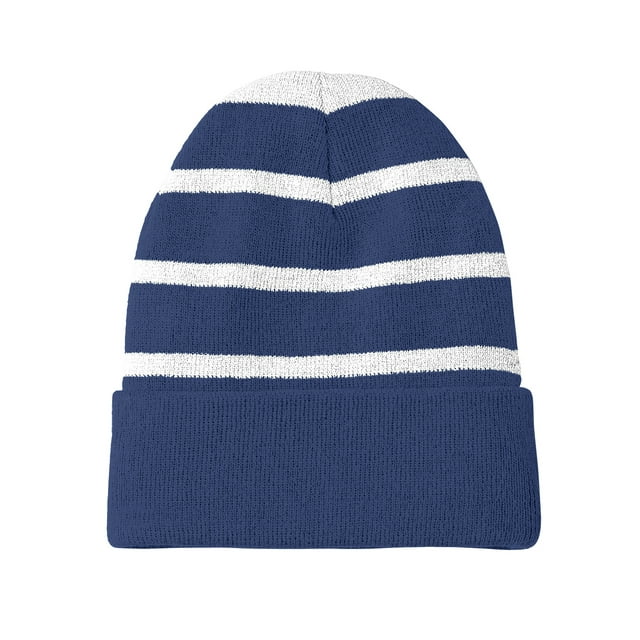 Top Headwear Bonnet Rayé avec Bande Solide - Marine/argent