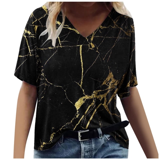 Blusa informal de manga corta con cuello redondo para mujer con estampado del día de San Valentín OAVQHLG3B Store lin121212