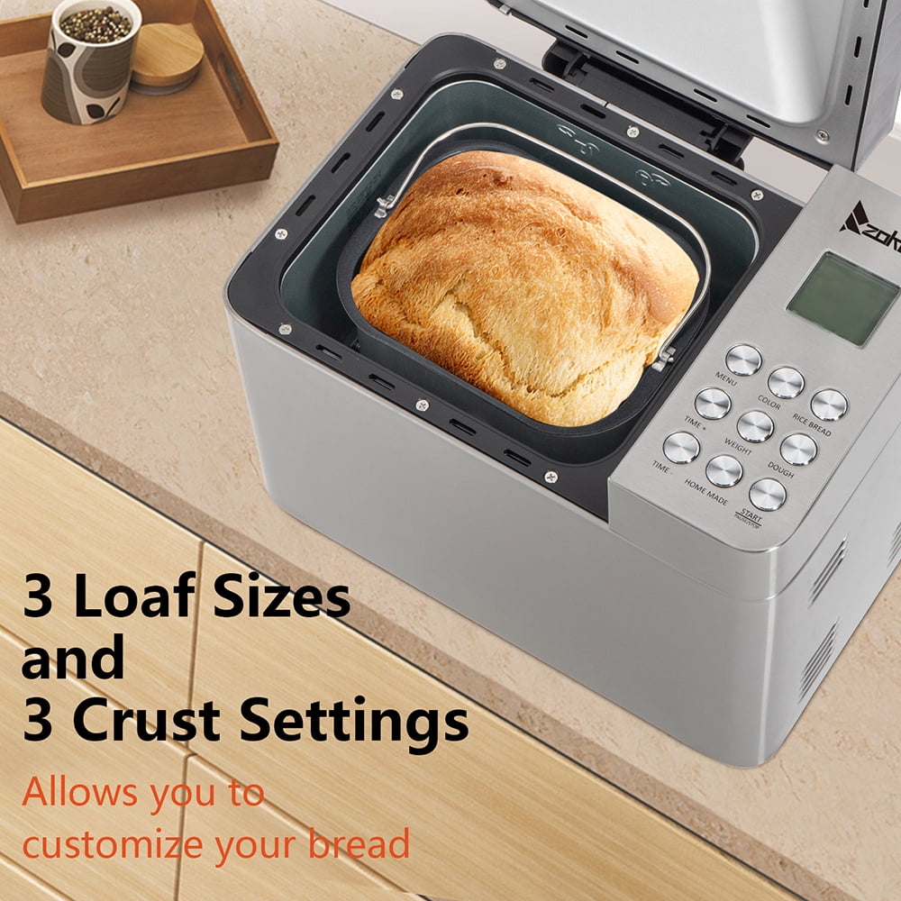 Lowestbest Programmable Bread Machine, 2lb Stainless Steel Bread Machine, Delay Timer/1 Hour Heat Preservation Function