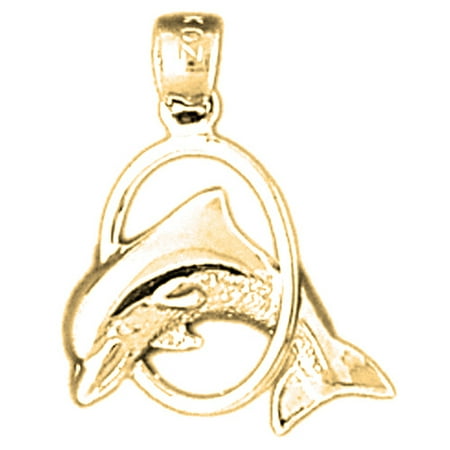 18K Yellow Gold Dolphin Pendant - 20 mm