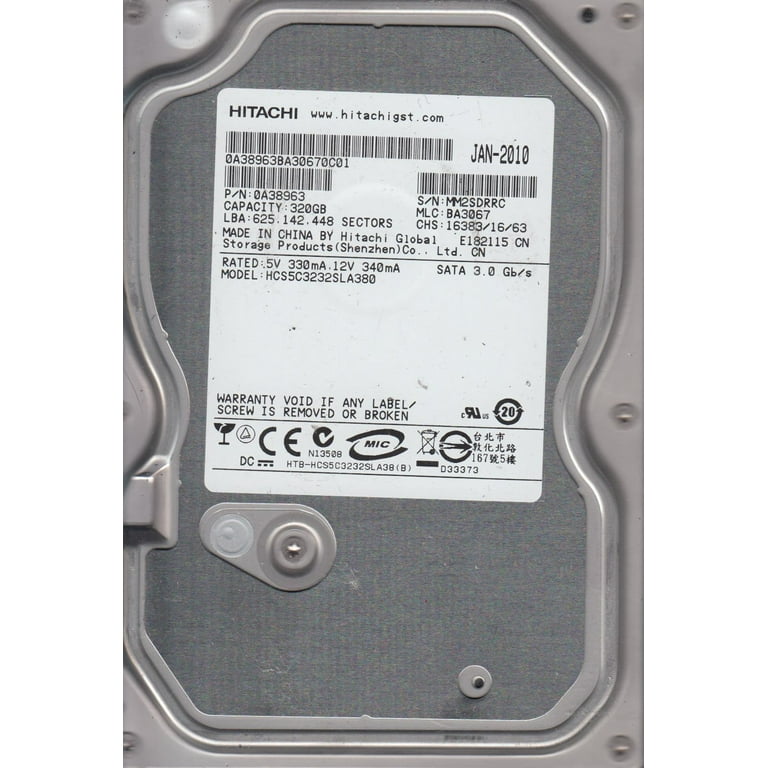 hcs5?C3232sla380、PN 0?a38963、MLC ba3067、Hitachi 320?GB SATA 3.5ハードドライブ HCS5C3232SLA380, PN 0A38963, MLC BA3067, Hitachi 320GB SATA