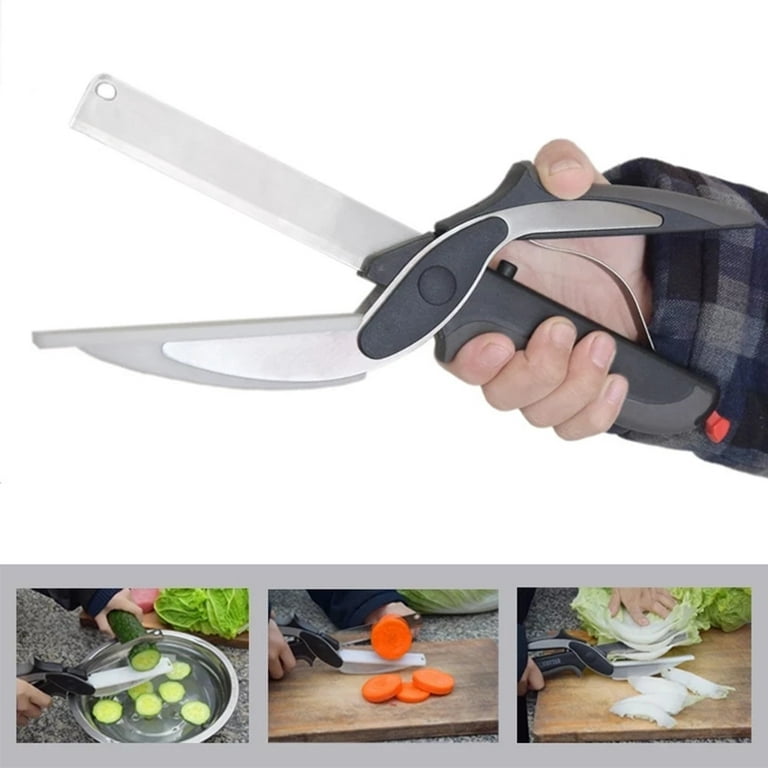 2-in-1 Multifunctional Kitchen Food Scissors, Stainless Steel Knife with  Cutting Board Built-in, Kitchen Tool Slicer for Vegetable Fruit Bread  Cheese, Kitchen Food Fruit Cutter Chopper 