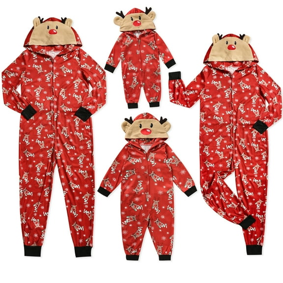 ZOELNIC Family Matching Christmas Pajamas PJs Sets Jumpsuit Reindeer Xmas Hoodie Zipper Romper Sleepwear Nightwear